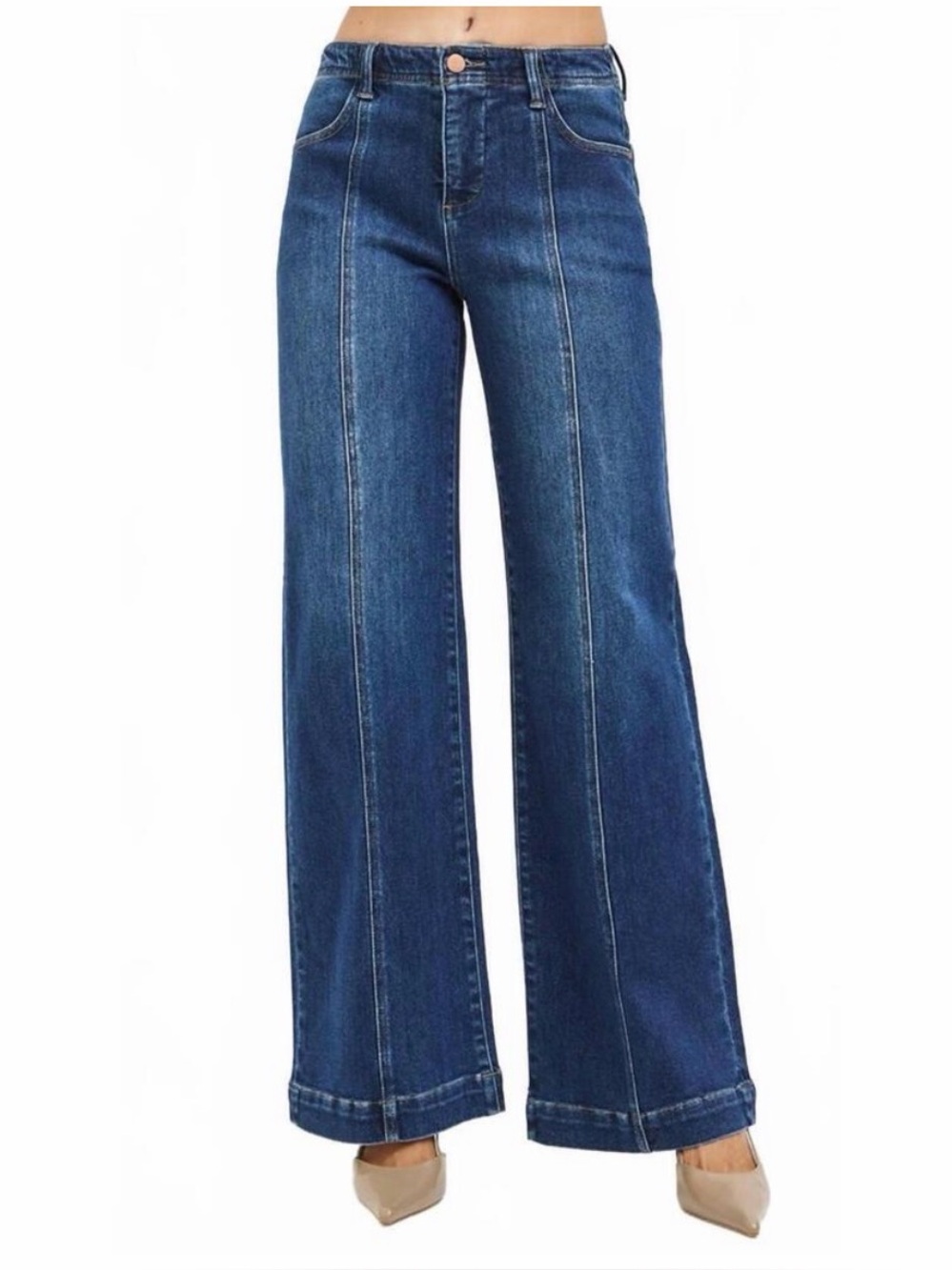 Risen Women's Mid Rise Ankle Wide Flare Jeans.